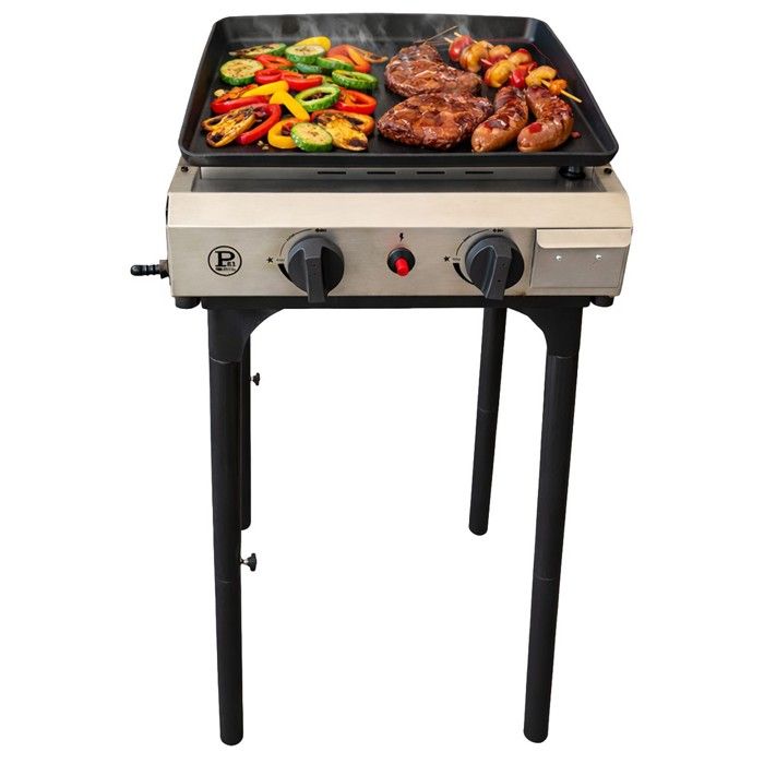 Plancha à gaz 4800W modulable 3 Hauteurs 2 Bruleurs Allumage Piezo - Plaque de cuisson Céramique 42x36cm INTEC