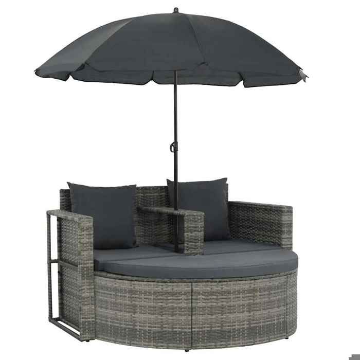 Promotion avril*Canapé de jardin - YUYAN - Transat/Fauteuil camping - 2 places avec coussins et parasol Gris 130x58x77cm 150655
