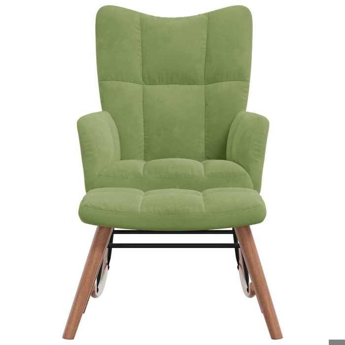 Fauteuil Allaitement - Vert - Chaise à bascule - Rocking Chair - avec repose-pied - Vert clair Velours 61x78x98 cm F1492