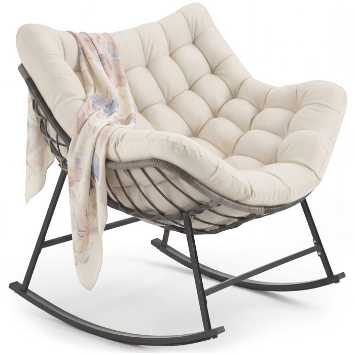 Fauteuil à bascule - TECTAKE - Fauteuil à bascule TAMI confortable rembourré épais acier thermolaqué 93 x 995 x 89 cm - Blanc