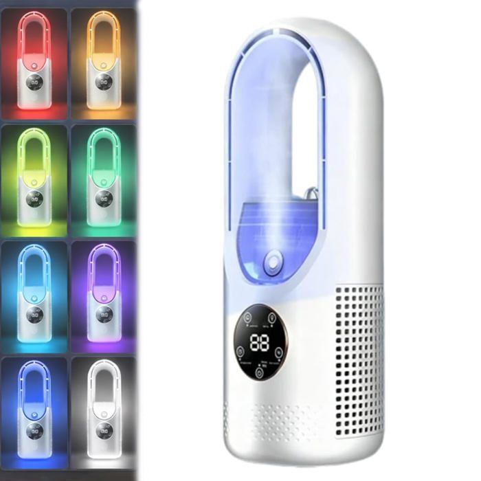 Ventilateur Sans Pales Portable - Puissant Silencieux LED - 6 vitesses refroidissement personnel - Chambre bureau voyage - Blanc