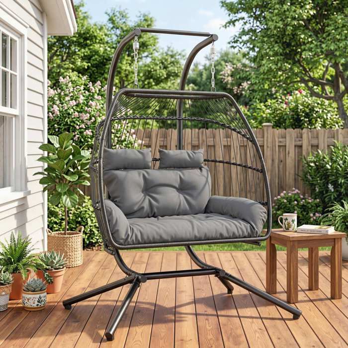 Fauteuil suspendu pliable avec coussin cadre en acier gris foncé intérieur et extérieur charge max. 260 kg