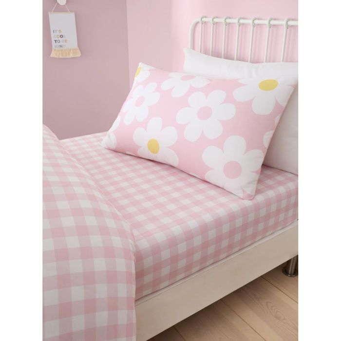 - Drap de lit Rose à Carreaux - Drap-Housse Simple (190 x 90 x 25 cm) - Drap-Housse à Carreaux en Rose - Literie Twin T DRAP HOUSSE
