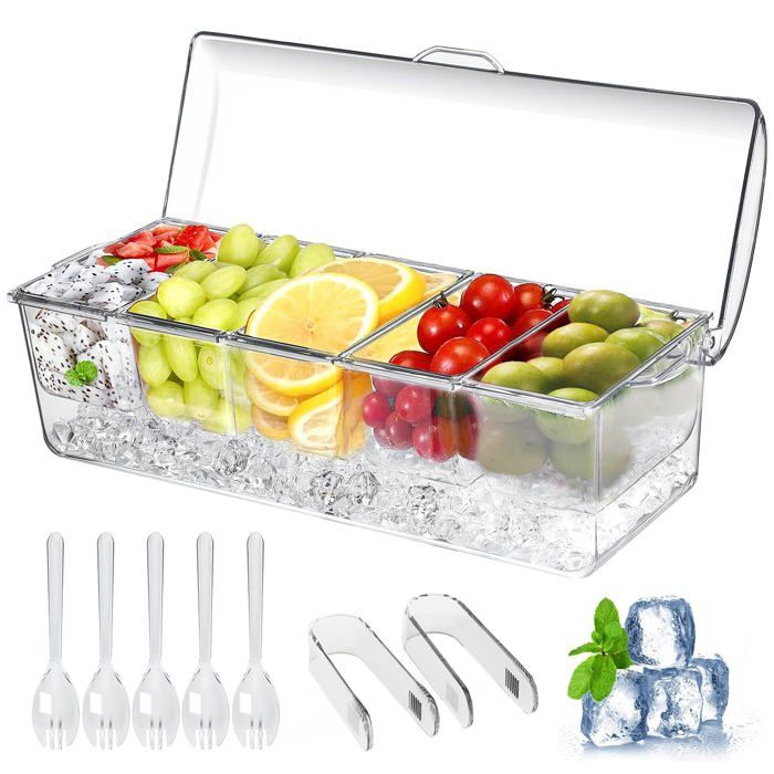 Boîte À Fruits Avec 5 Compartiments Amovibles Et Couvercles Bac De Rangement Réfrigérable Pour Fruits Et Garnitures Set De 1 Pièce