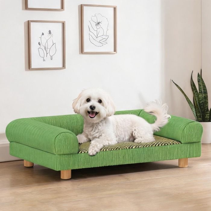 Canapé surélevé pour petit chien en velours côtelé vert 63 x 41 x 17 cm