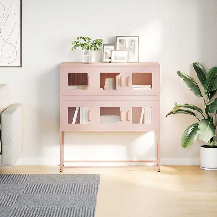 Meuble Rangement - HAOSHOP - Buffet rose 100 5x39x107 cm acier laminé à froid&01_37311