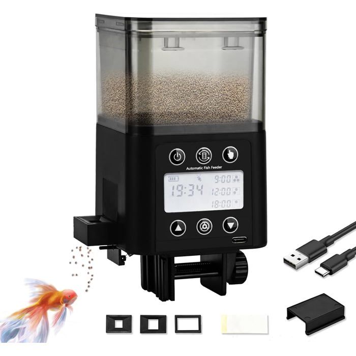 Mangeoire Automatique Pour Poissons – Minuteur Rechargeable Avec Écran Lcd 320Ml Anti-Humidité Pour Poisson Électrique Pour Week