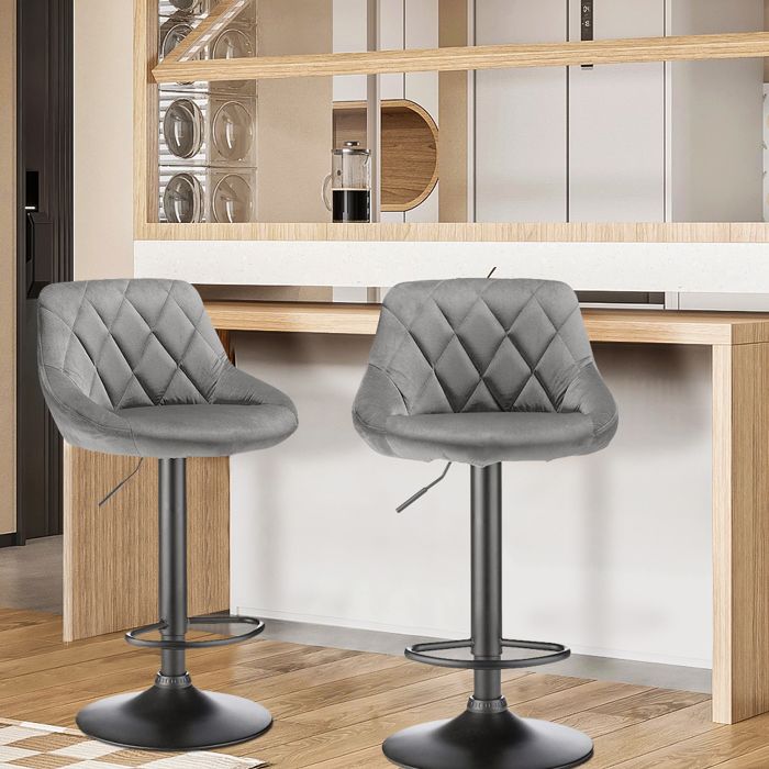 OHMG-Lot De 2 Chaises De Bar Cuillère-Chaise Réglable-Avec Dossier Et Repose-Pieds-Rotatif-Hauteur Totale: 89-109 cm-Gris Clair