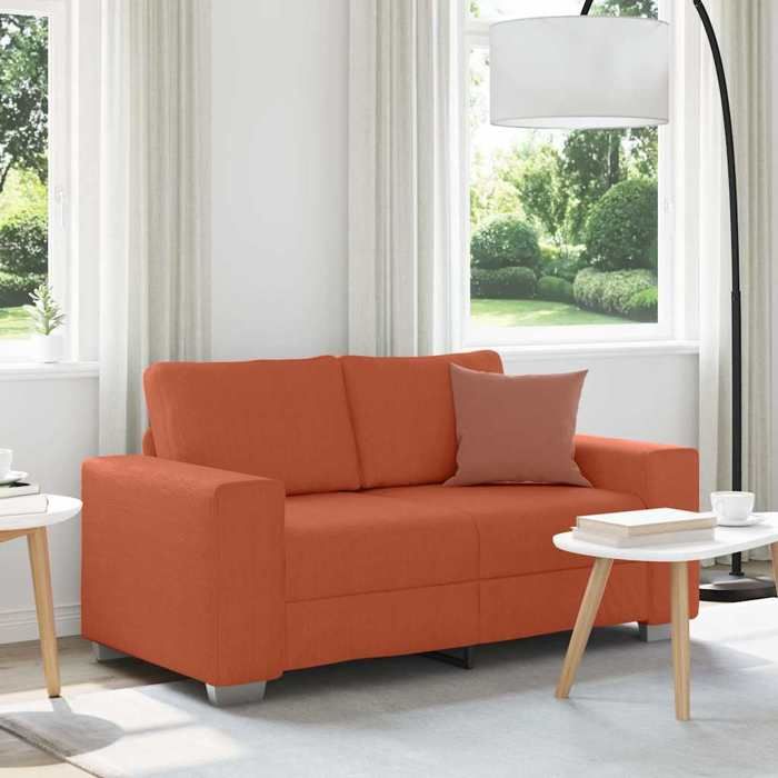Canapé 2 places en velours côtelé rouge orangé - Assise rembourrée - Structure en métal - Sofa double - 160 x 77 x 82 cm{64921}