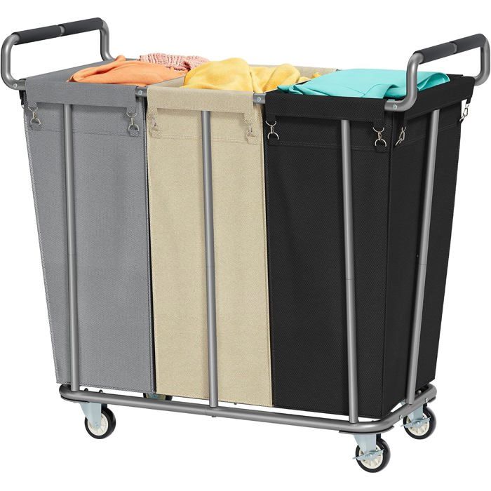 Panier à linge à roulettes - 3 compartiments - 360 L - 3 sacs séparés imperméables Panier à linge à roulettes - 3 compartiments - 360 L - 3 sacs séparés imperméables