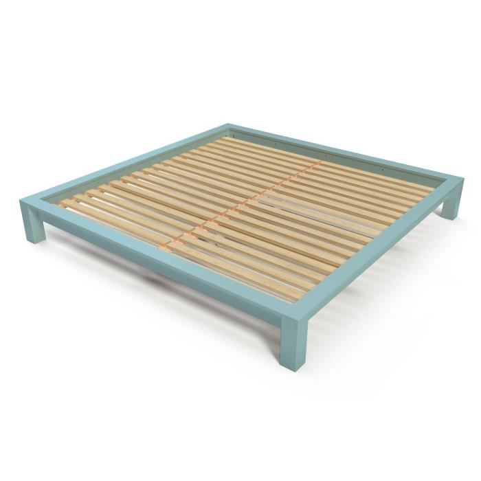 ABC MEUBLES - Lit King Size 200 x 200 cm bois - (Bleu Pastel - 200x200)