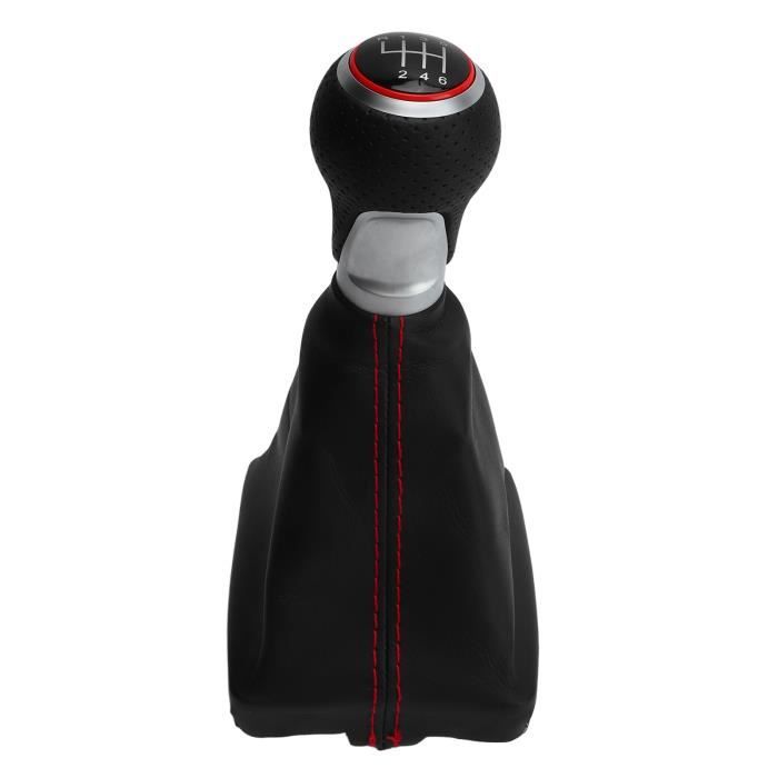 Pommeau De Levier De Vitesse Voiture - Cuir PU Noir Avec Coutures Bleues, 6 Vitesses, Universel, Neuf Uxcell