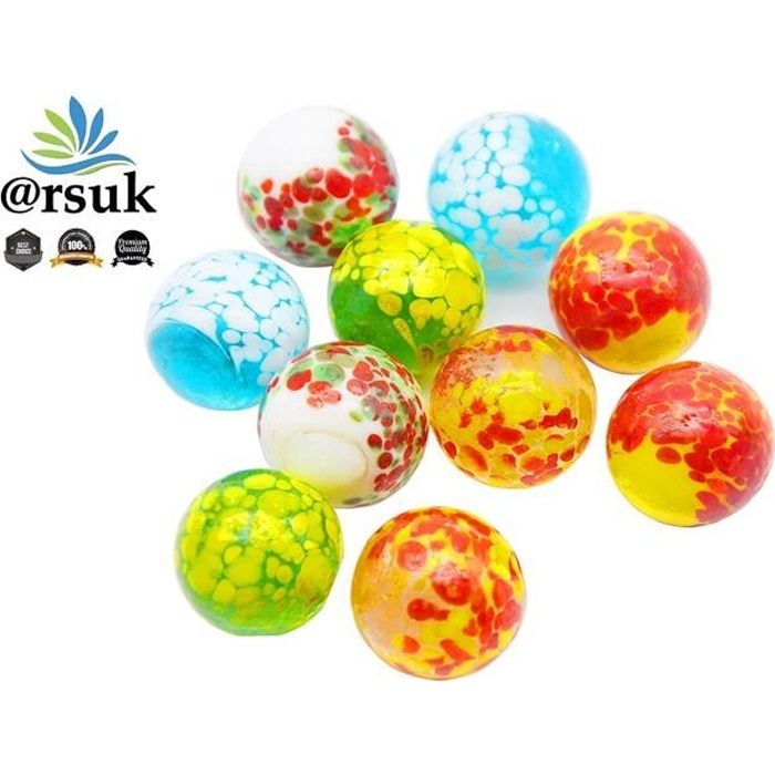 Lot de 10 billes en verre ARSUK Billes Pépite 25mm pour jeu de plein