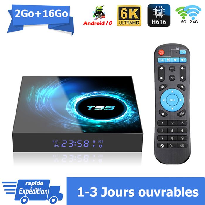 Android 10 T95 2 Go + 16 Go Smart TV BOX 6K H616 Quad Core Multimedia