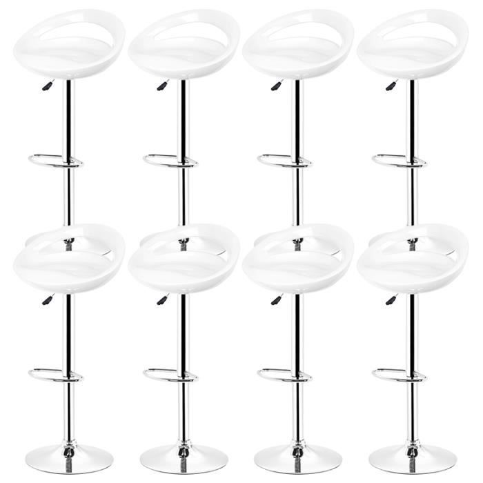 Tabourets de Bar Chaise Fauteuil bistrot réglable pivotant siège Design - BLANC - ZURIOR - Lot de 8