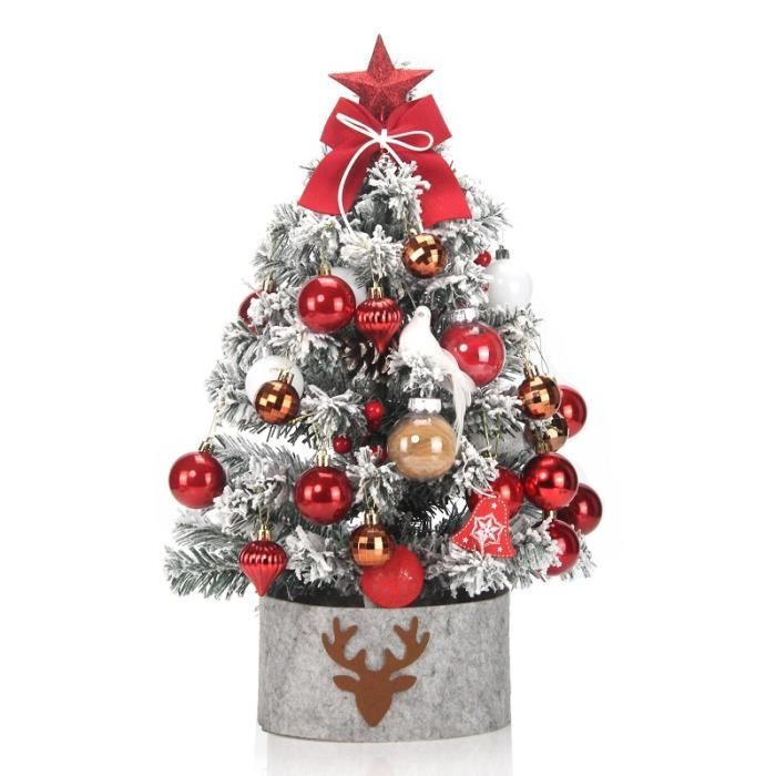 Mini Sapin De Noël Artificiel 60 Cm Avec Guirlande LED - Décorations Incluses - Pour Table, Bureau, Déco D'intérieur