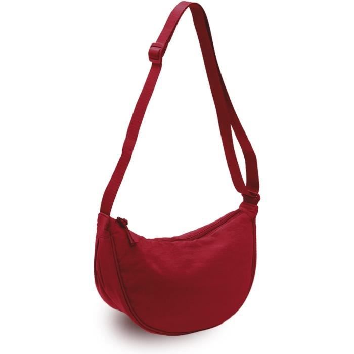 Sac Bandoulière Femme Rouge, Petit Modèle, Multi Poches, Léger Et Ajustable, Style Croisé