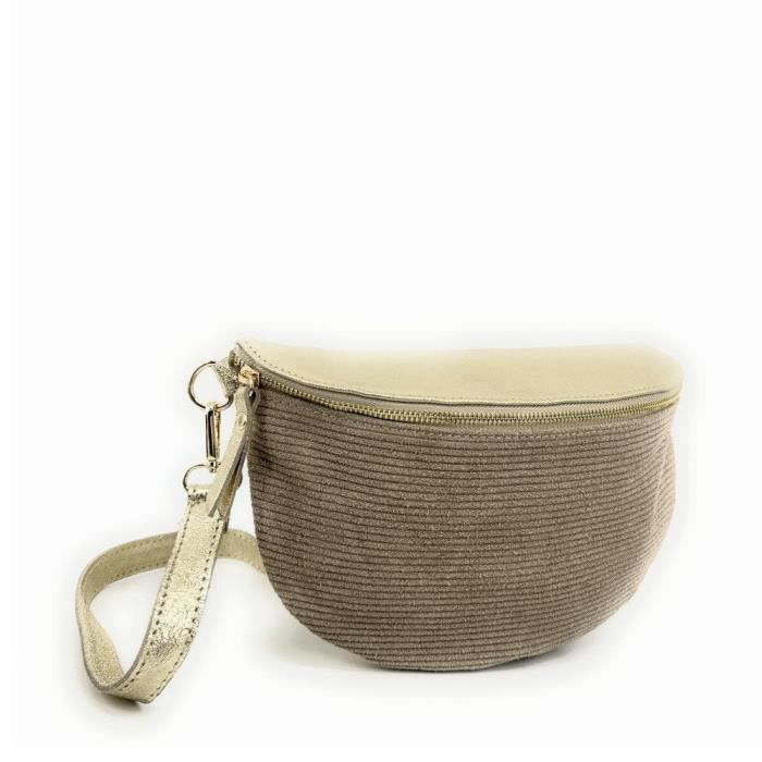 Sac Banane Femme Bi Mati re Daim Cotel Beige et Cuir Iris Dor