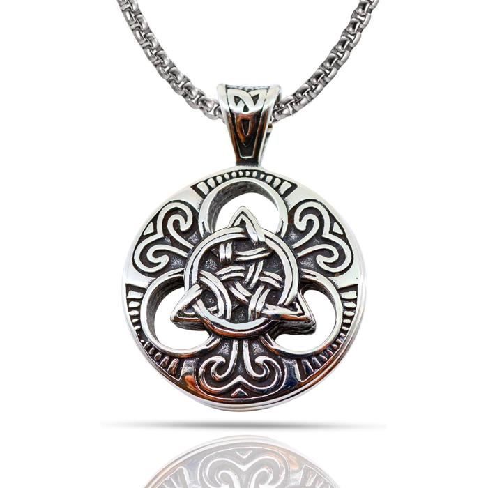 Collier Homme Pendentif Croix Noeud Celtique - Chaîne 55cm Acier Inoxydable Argent/noir - Bijou Rétro Avec Sac Cadeau