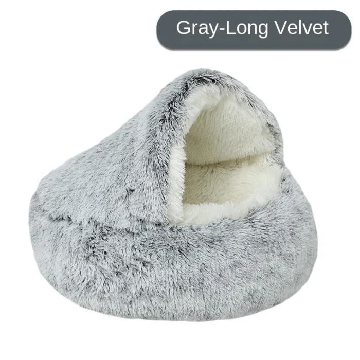 Lit rond en peluche pour chien et chat panier de coussin grotte pour animal de compagnie chaton- Gray-Long velvet-diameter 60cm