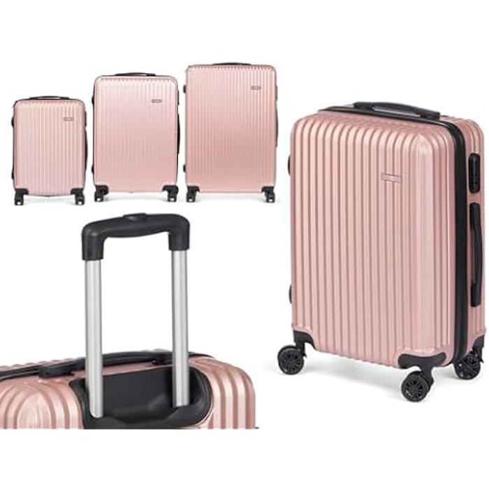 Valise Rigide ABS Rose Gold 65 Cm - 4 Roues Doubles 360° - Serrure à Combinaison - Extension 5 Cm - Bagage Cabine Ou Soute Moyen