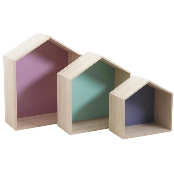 3 Etageres Murales Maison En Bois Colorees Achat Vente Etagere Murale 3 Etageres Murales Maison E Cdiscount