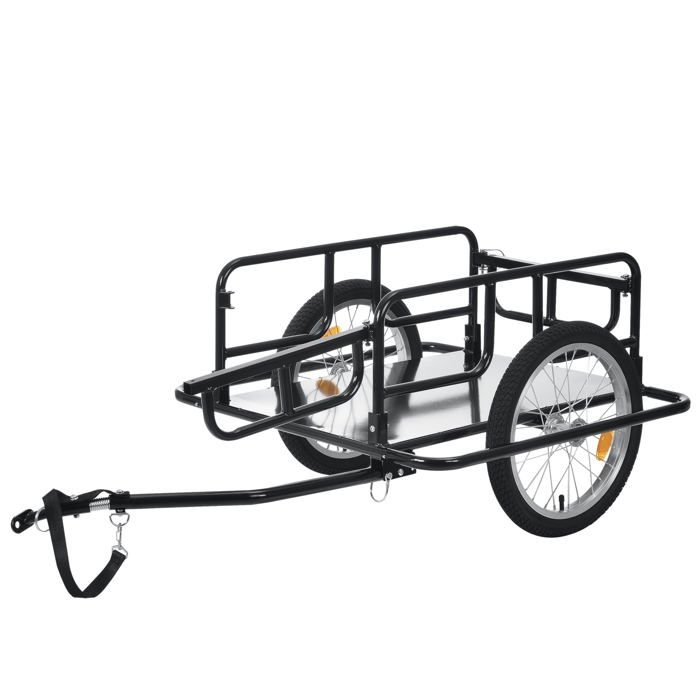Remorque velo de transport acier revetu par poudre barre d attelage et reflecteurs inclus 130 x 72 x 49 cm capacite max.