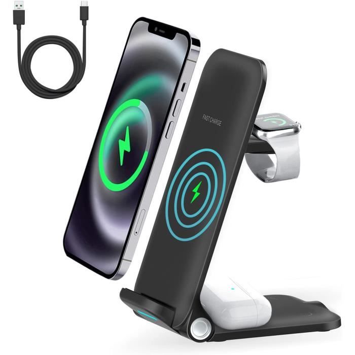 MoKo Chargeur Sans Fil 3 En 1, Qi Station De Charge Rapide Pour IPhone 12/12 Pro Max/12 Mini/Se