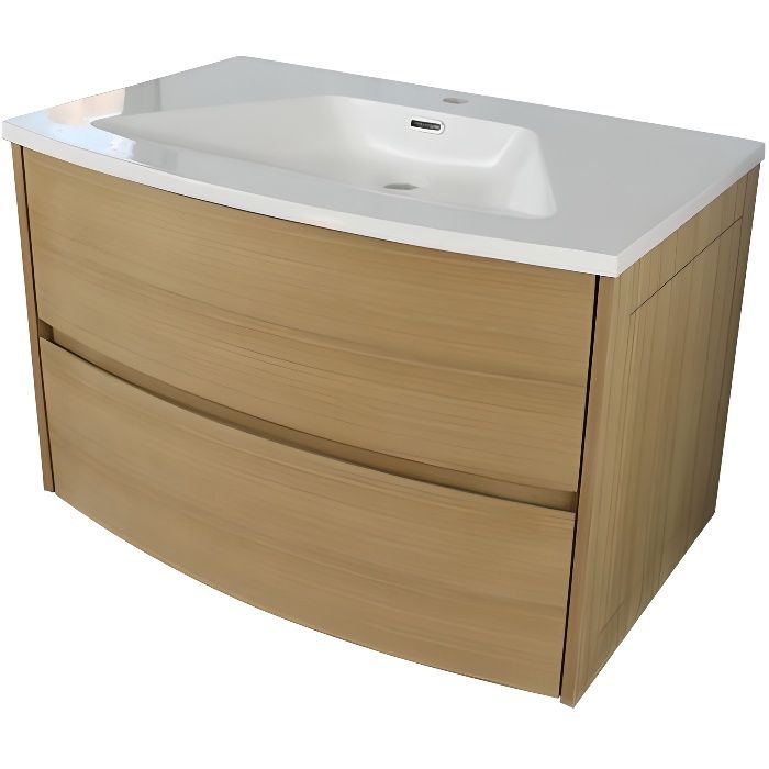 Meuble Salle De Bain Frene 80 Cm Avec Vasque Resine Blanche Tiga Cdiscount Maison