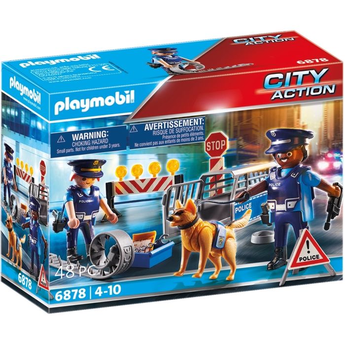 PLAYMOBIL 6878 Barrage de police City Action Contient un barrage de police avec chien policier et de nombreux accessoires dès 4 a