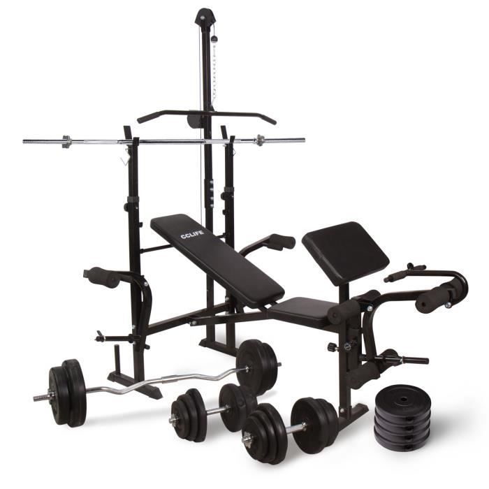Cclife Banc De Musculation Set Halteres Disques Plastiques