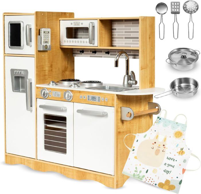 Mamabrum Cuisine Enfant En Bois Éclairage LED XXL 92 x 30 x 82,5 CM  Ustensiles Tablier Frigo Micro-ondes Plaque Certifiée CE & EN - Cdiscount  Jeux - Jouets