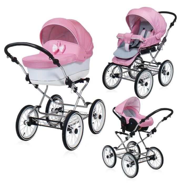 Poussette rétro Set Buggy coque bébé et Isofix optionnel Candy by SaintBaby Pink 05 3en1 avec siège auto pour bébé