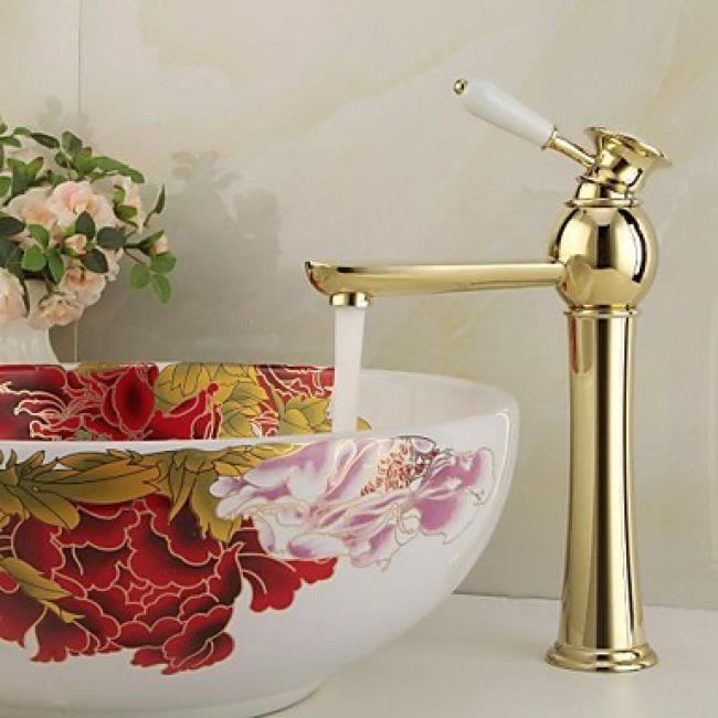 Lookshop® Robinet salle de bain couleur dorée finition en laiton