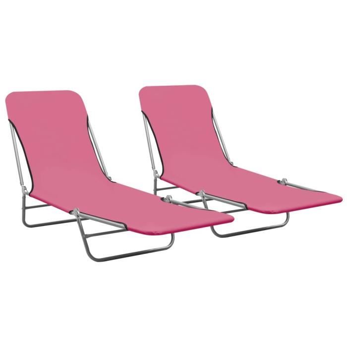 4359•jille® chaise scandinave - best chaises longues pliables 2 pcs acier et tissu rose - 55 x 182 x 24 cm