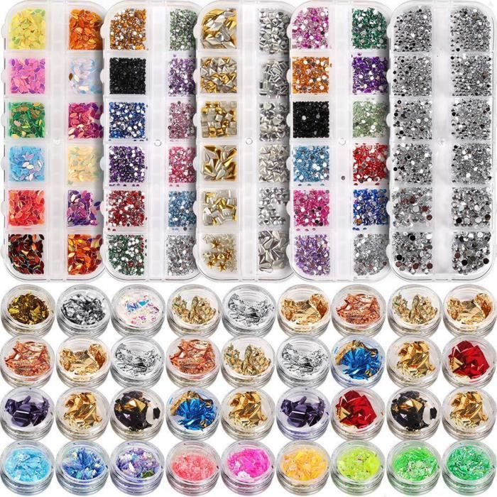 Lot De 36 000 Strass En Résine - Tailles 2 à 6 Mm, Noir, Pour Nail Art Et DIY