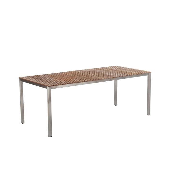 beliani - table de jardin en acier inox et plateau teck 200 cm viareggio