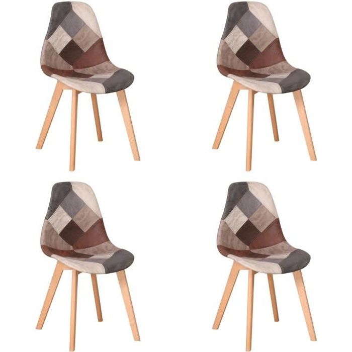 Vadim Lot de 2 chaises de salle à manger en patchwork fauteuils multicolores avec dossier en lin tissu et bois style pieds en métal multicolore chaises de salle à manger 2 chaises de salon