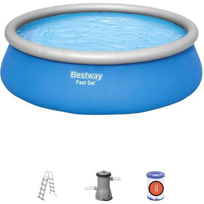 Kit Piscine hors sol autoportante BESTWAY - Fast Set - 457 x 122 cm - Ronde (Livrée avec filtre à cartouche + échelle de 