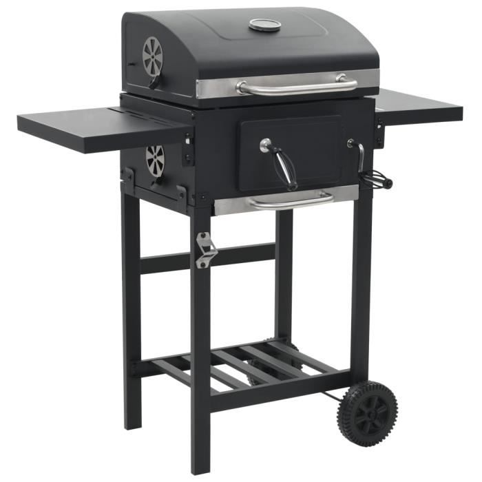Barbecue Charbon Portable Avec Couvercle Et Thermomètre - 2 Roues, Grande Surface De Cuisson, Idéal Jardin, Camping