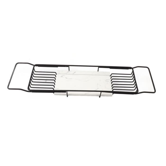 Support Baignoire Extensible Marbre Métal Argent Blanc - Plateau Anti-dérapant Gain De Place Pour Baignoire Et Cuisine