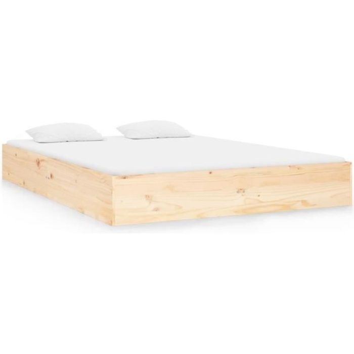 Cadre de lit en bois massif FYDUN 140x190 cm - A lattes - Contemporain - Design