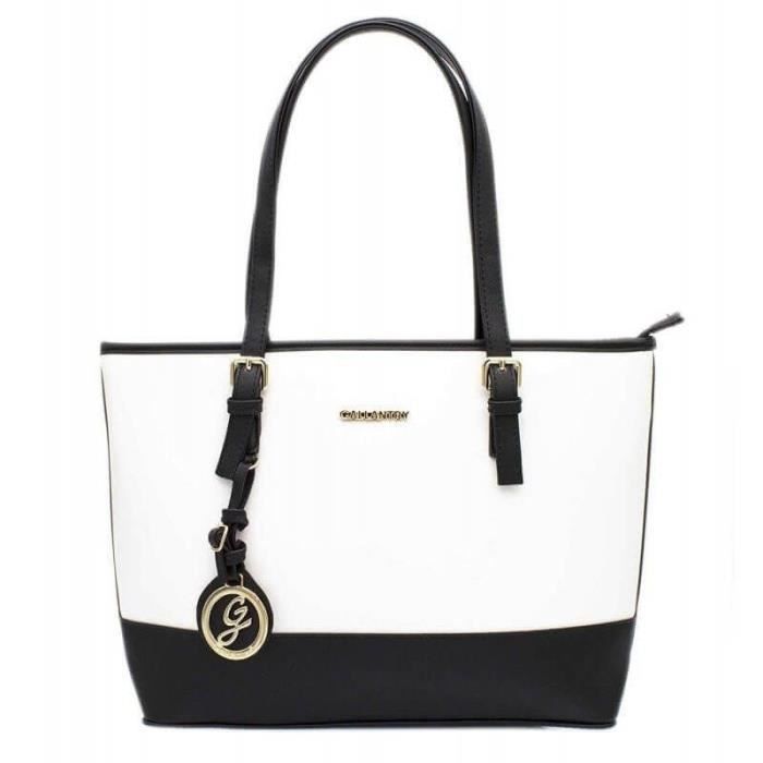 Sac Cabas Femmes Gallantry Blanc - Bandes Bicolore Saffiano Sac Cabas Femmes Gallantry Blanc - Bandes Bicolore Saffiano