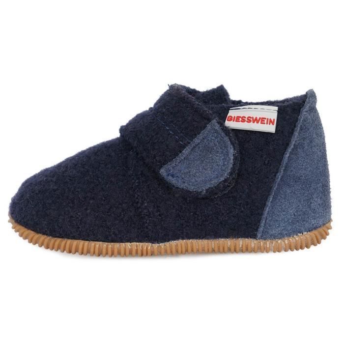 chaussons - giesswein - oberstaufen - garçon - bleu - motif eisbär et détail chapeau