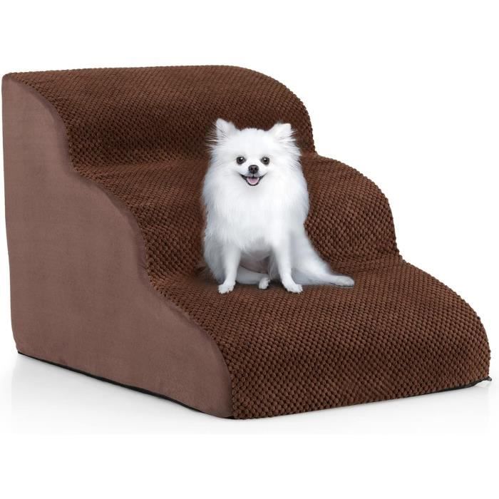 Meilleurs prix pour GOPLUS Escalier pour Chien Chat à 3 Marches, 42 x 58 x 40 cm, Rampe de Fond Antidérapant, Couverture Lavable, Jusqu’à 30 kg, Marron