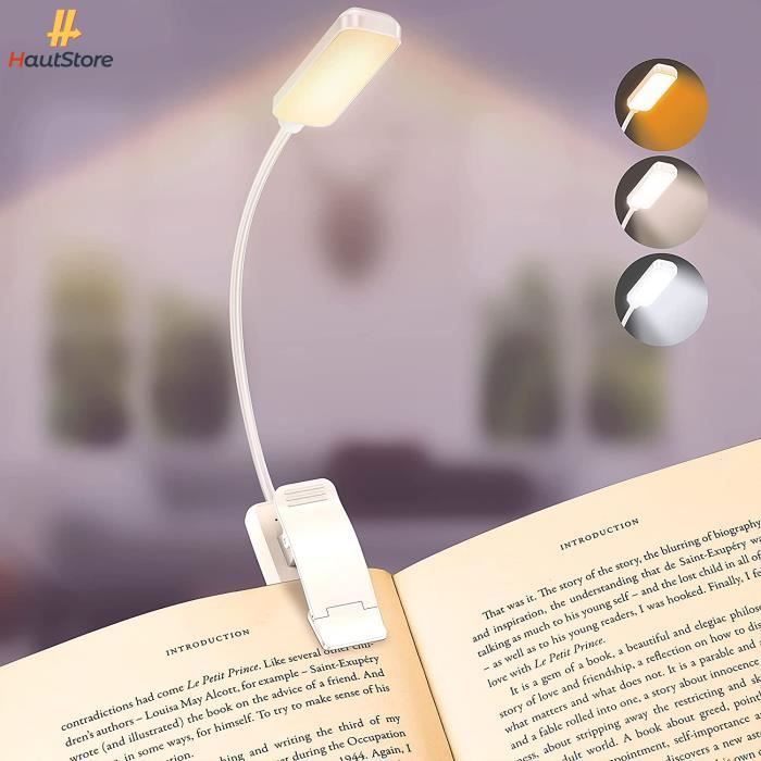 HautStore 9 LED Lampe de Lecture, Rechargeable Liseuse Lampe en 3 Mode  Luminosité,Pince Lampe Livre, Blanc - Cdiscount Maison