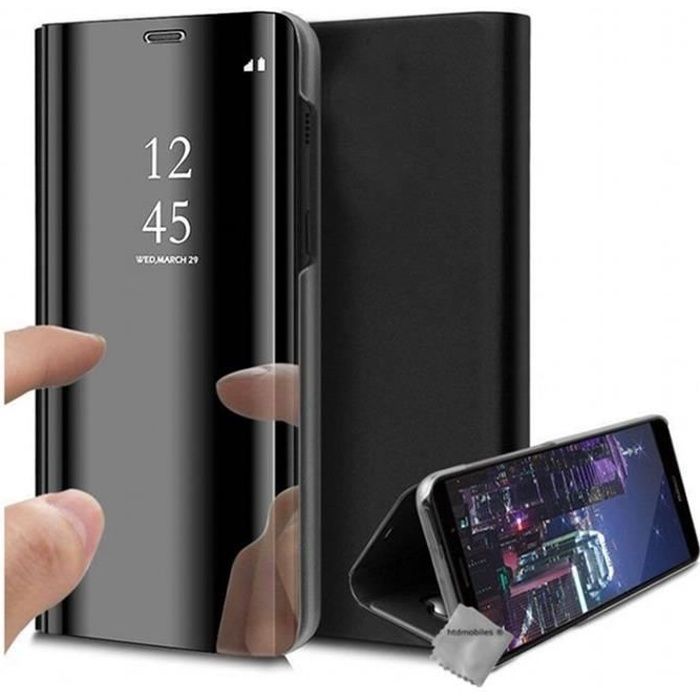 Etui portefeuille Noir pour Samsung S10 Plus Housse protection Verre trempé 3D