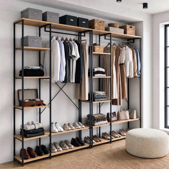IDMARKET Dressing modulable double penderie étagère L. 180 cm DETROIT design industriel