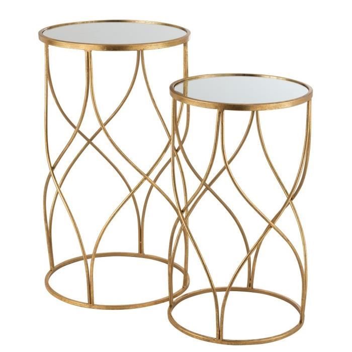 set de 2 tables gigognes ronde design felo en métal doré jaune verre inside75