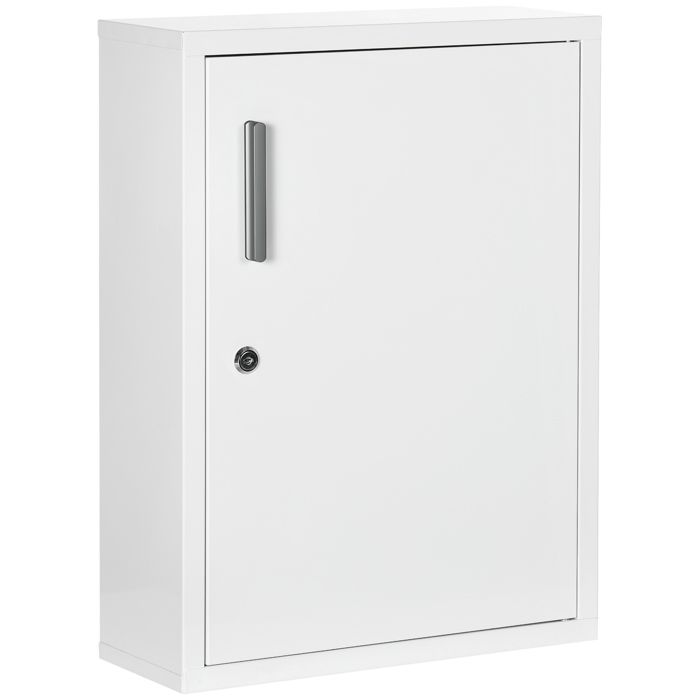 Armoire à pharmacie - kleankin - murale 2 étagères 3 niveaux porte verrouillable 2 clés - acier - 40x15x53 5cm - blanc Armoire à pharmacie - kleankin - murale 2 étagères 3 niveaux porte verrouillable 2 clés - acier - 40x15x53 5cm - blanc